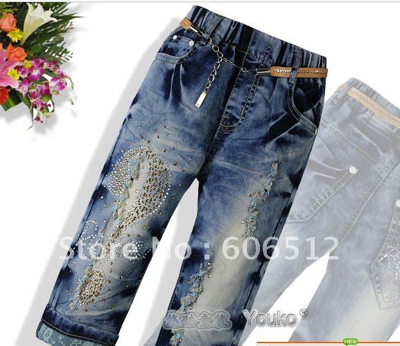 Summer of female children's clothing trade han edition children jeans pants in 7 minutes of pants five minutes of pants