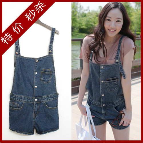 Summer plate denim suspenders jumpsuit shorts all-match denim shorts female wholesale