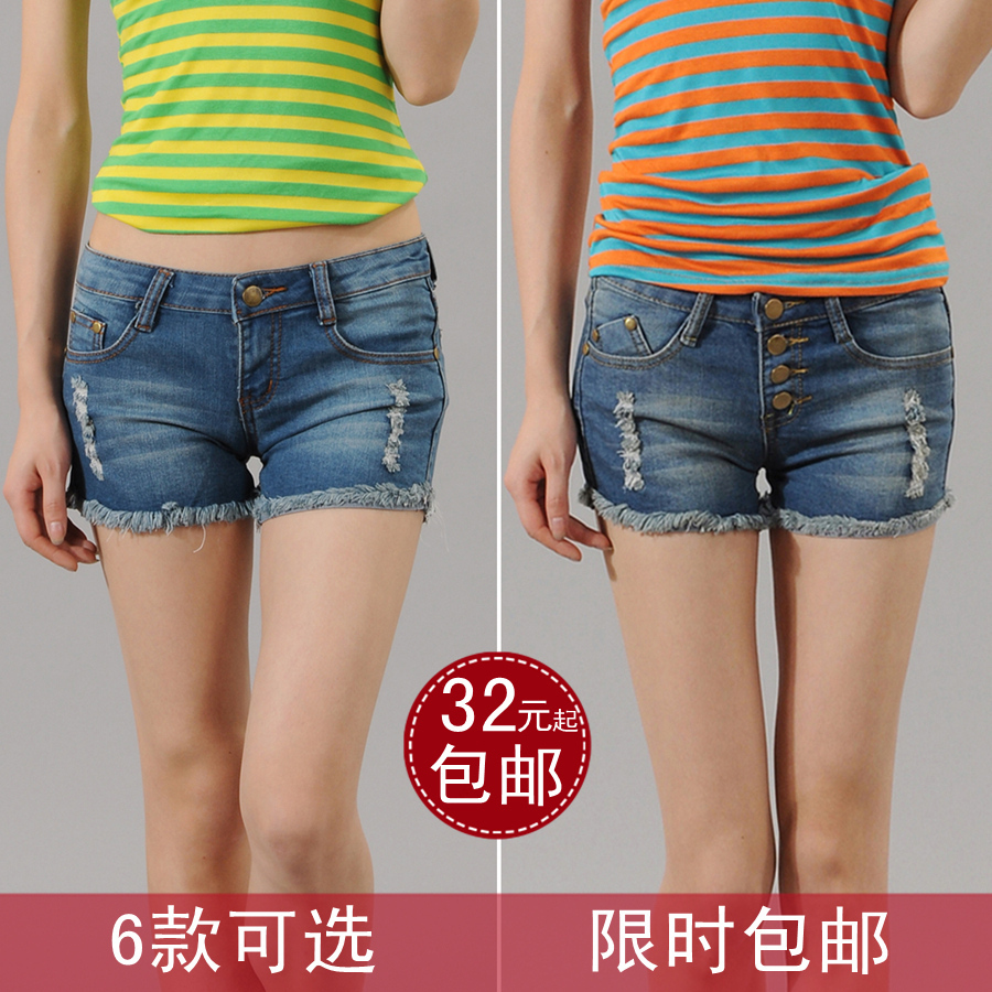 Summer plus size buttons moben roll up hem hole loose denim shorts bib pants shorts female