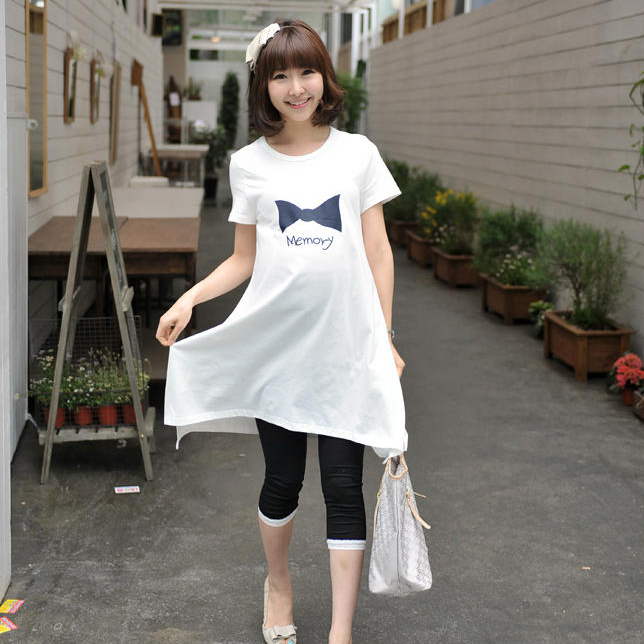 Summer plus size maternity clothing maternity top bow casual fashion long design maternity t-shirt