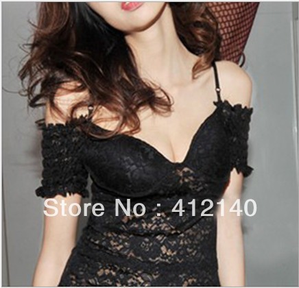 summer Sexy Korea Women lace Openwork Hollow-out Vest Tank Top cotton lady's fashion off-the-shoulder t-shirt dress D02