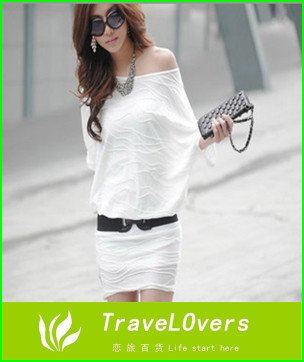 Summer Sexy Sundress Women's Cotton Skirt Graceful gentlewomanly Bat sleeve slim dress Free Shipping