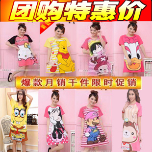 Summer short-sleeve 100% cotton cartoon nightgown kt cat MICKEY female lounge sleepwear