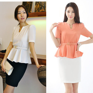 Summer short-sleeve 2012 gentlewomen female skirt career elegant chiffon ruffle fashion set