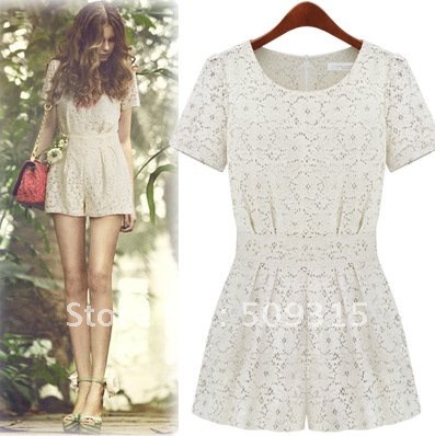 Summer shorts 2012 summer british style high waist short culottes lace short-sleeve jumpsuit culottes