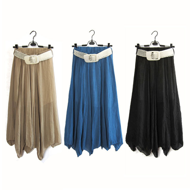 Summer silk fabric irregular sweep full dress with belt 2 Leather fashion