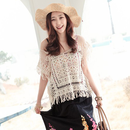 Summer skirt outerwear cape loose crochet cutout shirt sweater bikinis25 gauze