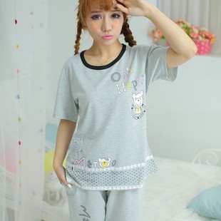 Summer sleepwear female 100% cotton long-sleeve cartoon sleepwear lounge set