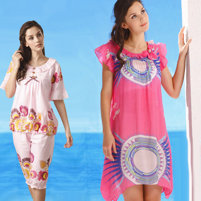 Summer sleepwear lounge woven cotton women's short-sleeve capris set m6768 m6761