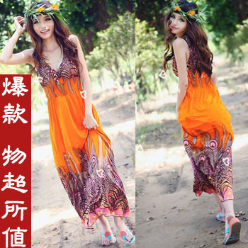 Summer slim casual ultra long one-piece dress bohemia ultra long skirt