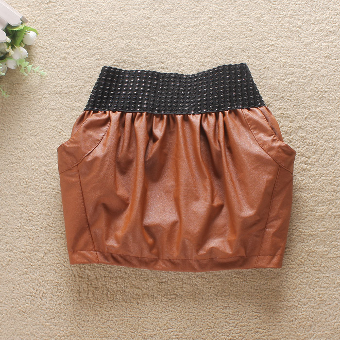 Summer solid color paillette leather small short skirt 2012 women's