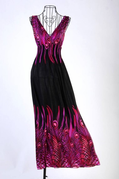 summer spring Bohemia double V-neck peacock wool phoeni full dress beach long dress