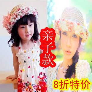 Summer straw cap female roll up hem strawhat flower lace decoration outdoor sunbonnet free shipping