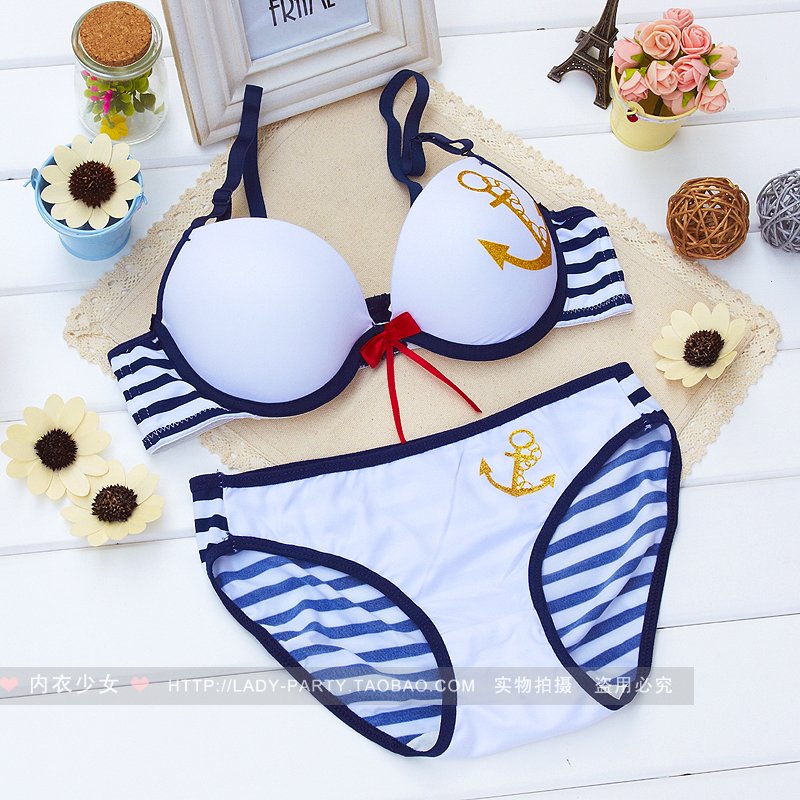 Summer stripe sailor wind belt insert bra set underwear set n021