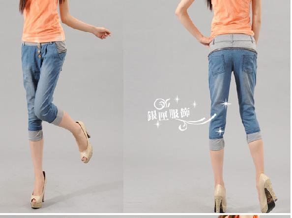 Summer style of jeans 7 points flanging joining together light color haroun 7 minutes of pants female summer han edition tide
