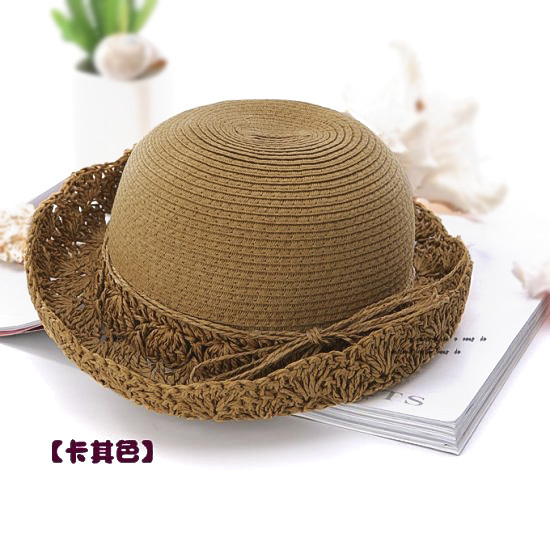Summer sunbonnet women's hat straw braid roll-up hem cutout fashion fedoras jazz hat beach strawhat