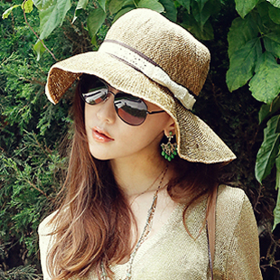 Summer sunscreen strawhat sunbonnet outdoor women's big beach cap