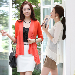 Summer thin women's all-match sunscreen chiffon shirt cape coat chiffon cardigan long sleeve length