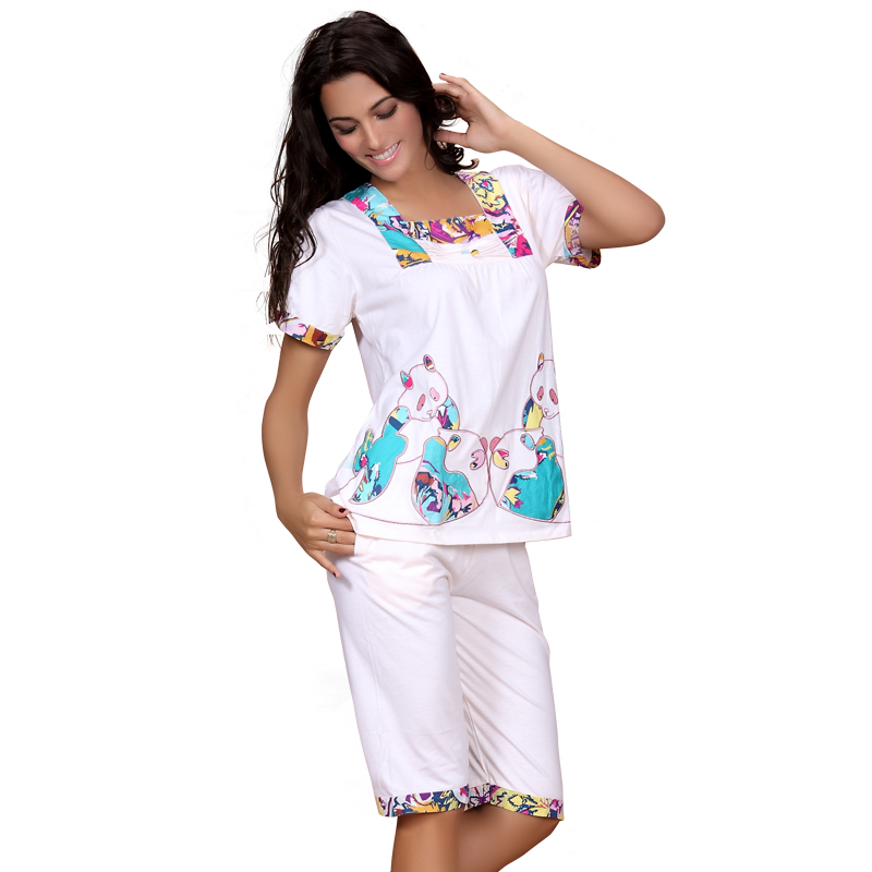 Summer twinset 100% cotton sleepwear thin short-sleeve women's lounge set shuiyi