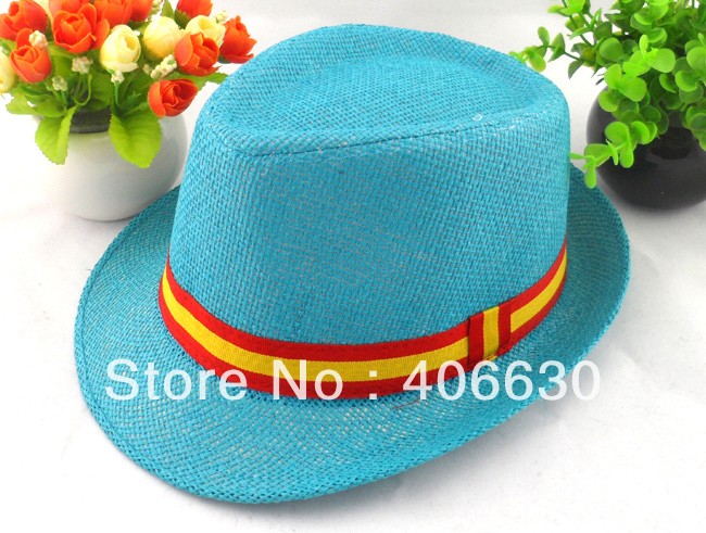 summer unisex straw fedora Hat & Cap, Trilby hat, 6 colors, 12pcs/lot, free Shipping by China post