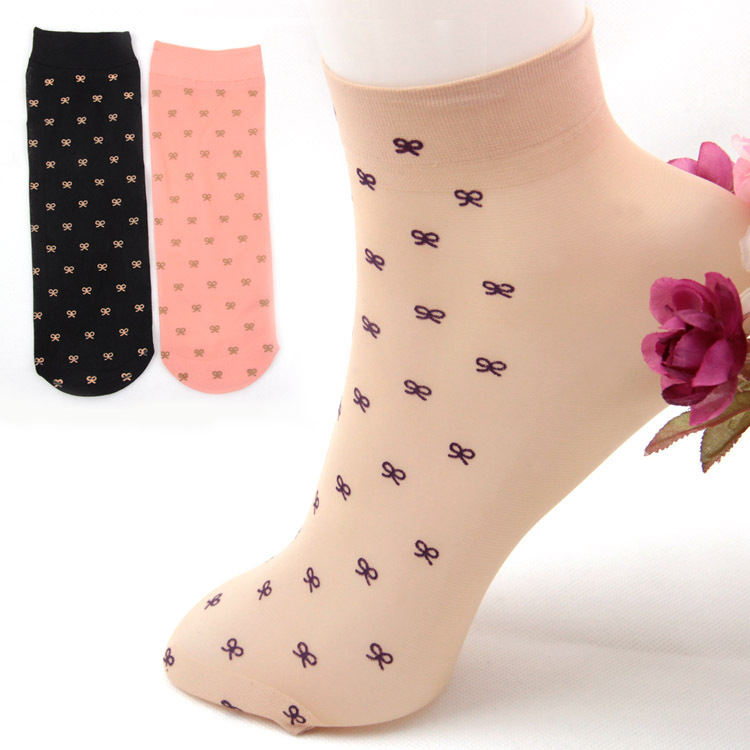 Summer velvet bow short crystal stockings thin meat sploshes solid color ultra-thin sock female