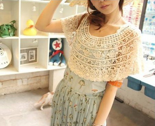 Summer vivi crochet cutout loose short design pullover cloak cape shrug lace shirt