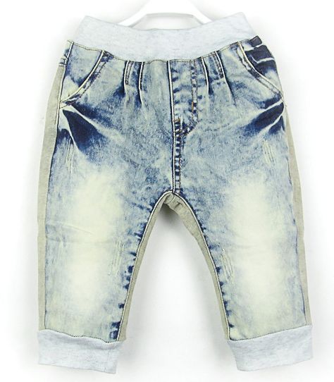 Summer wear foreign trade children's clothing original single boy and girl washed  elastic waist  denim shorts free shipping