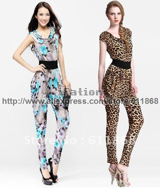 summer Women Fashion Haren style jumpsuit, Slim looked Romper, Stylished flower/leopard print Jump Pants Overalls