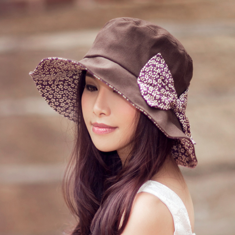 Summer women's 100% cotton bow big along sunbonnet sun hat anti-uv