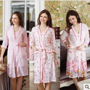 Summer women's 100% cotton sleepwear women's 100% cotton lounge spaghetti strap three quarter sleeve twinset sexy nightgown
