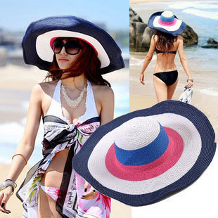 Summer women's beach big along strawhat sun hat sun-shading beach cap hat