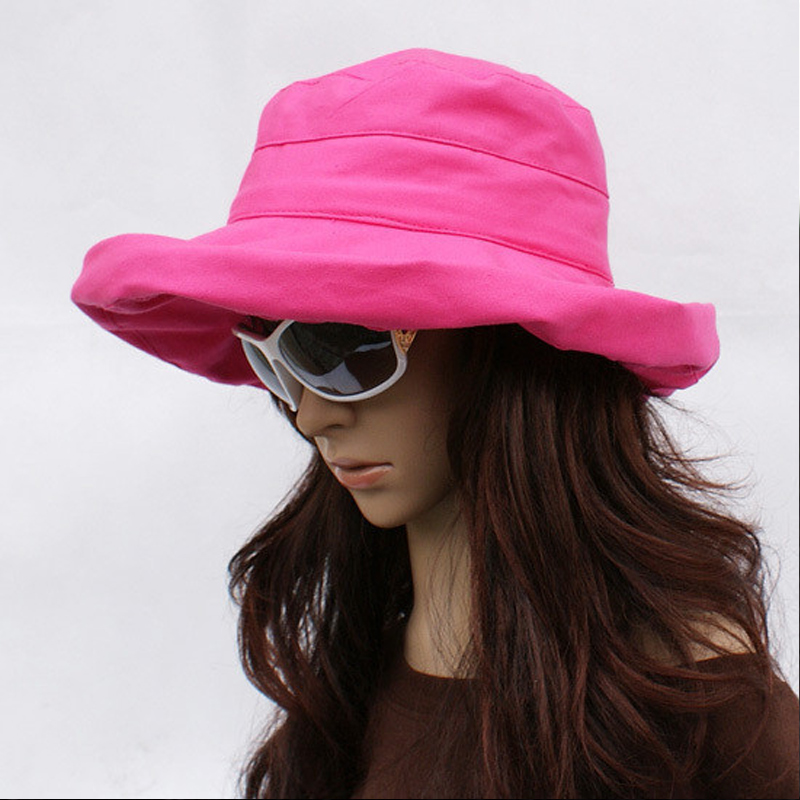 Summer women's brief plain roll up hem 100% sun-shading cotton hat anti-uv big along the cap beach cap sun hat