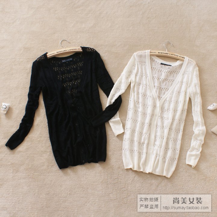 Summer women's cutout crochet ultra-thin medium-long air conditioning shirt sun protection shirt sweater cardigan