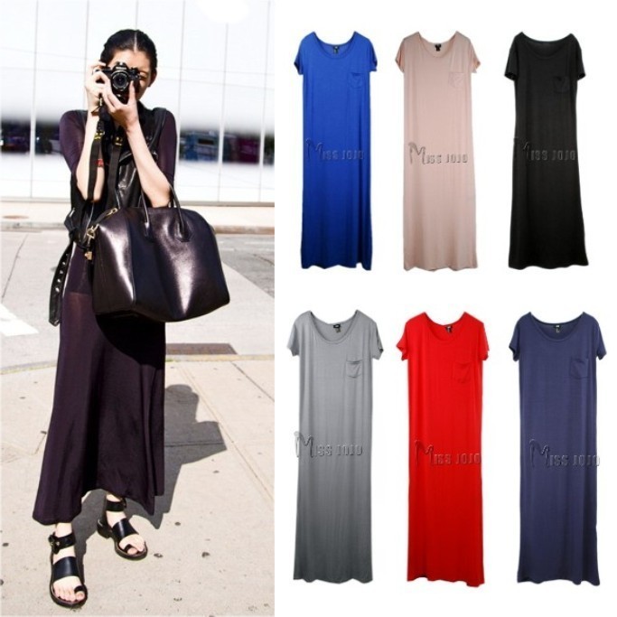 Summer women's fashion short-sleeve full dress skirt ultra long one-piece dresses modal,10 colors,2 pieces/lot,free shipping