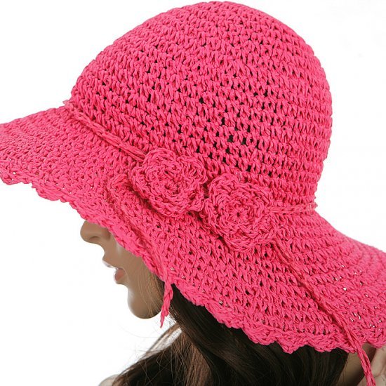 Summer women's hat solid color flower handmade straw braid big along the cap strawhat sunbonnet sun hat