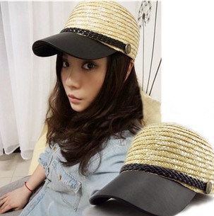 Summer women's leather straw braid knitted straw strawhat flat cap fashion cap military hat sun-shading hat