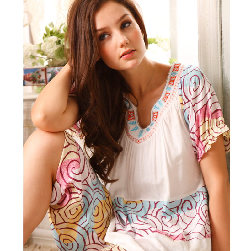 Summer women's lounge sleepwear comfortable cotton short-sleeve set 7720