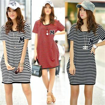 Summer women's plus size m stripe loose long design t-shirt short-sleeve t shirt dress maternity clothing 2013 women's dress