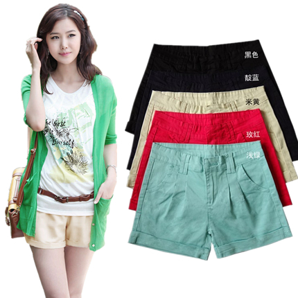 Summer women's roll-up hem shorts candy color casual denim shorts plus size female trousers summer legging