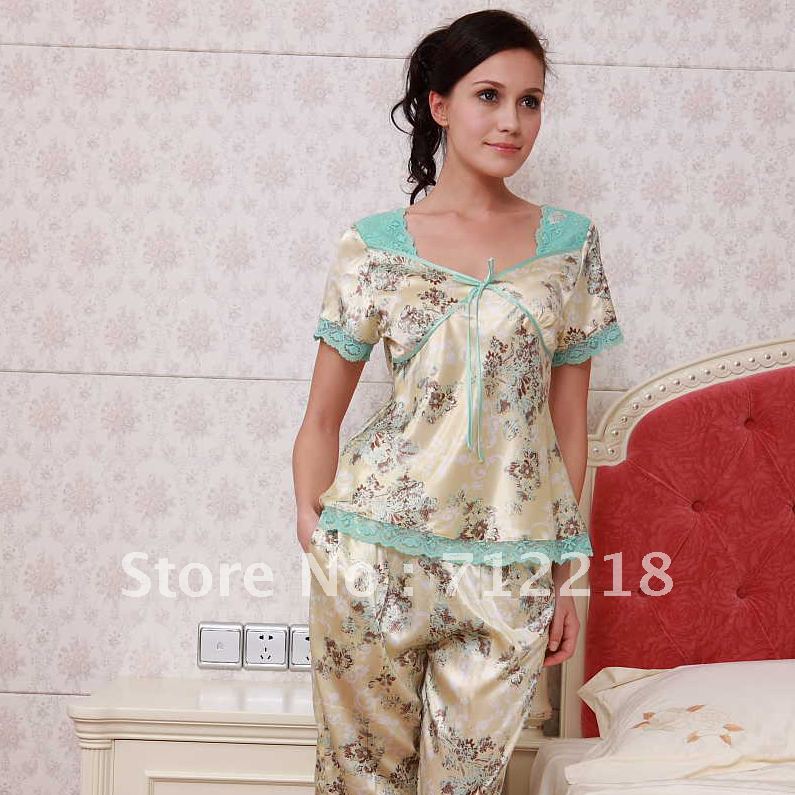 Summer women's sleepwear silks and satins laciness