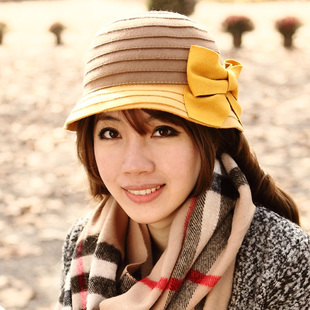 Summer women's soft woolen patchwork sewing bow bucket hats fedoras women's thermal
