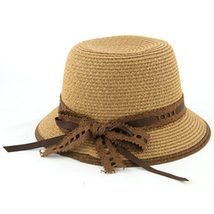 Summer women's strawhat summer hat straw braid sunbonnet beach cap bow dome hat