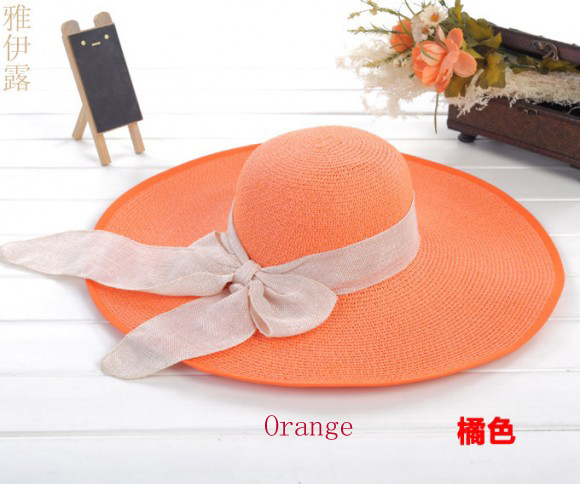 Summer women's sunbonnet with big bowknot sun hat  straw hat  beach hat  large brim hat   free shipping