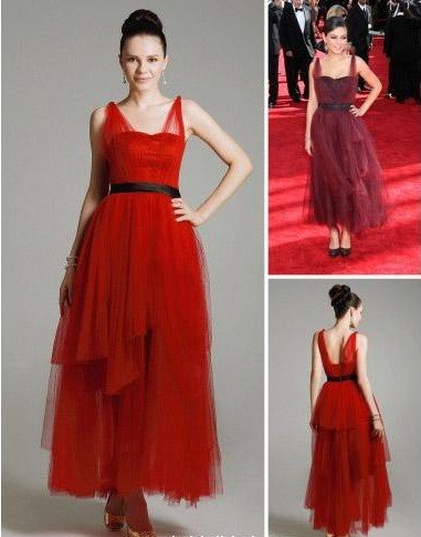 Sumptuous Mila Kunis A-line Straps Ankle-length Tulle Satin Emmy/ Evening Dress Celebrity Dresses