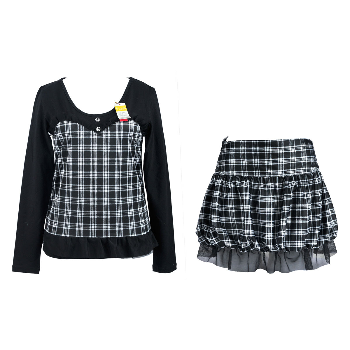Sun flora - happbra series plaid pattern lace skirt lounge set 162001