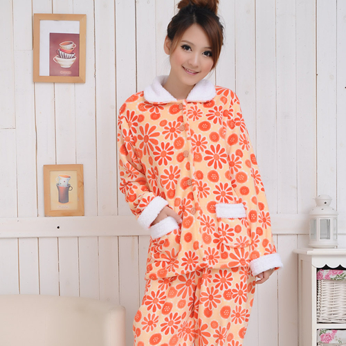 Sun flower women coral fleece sleep set  3 color