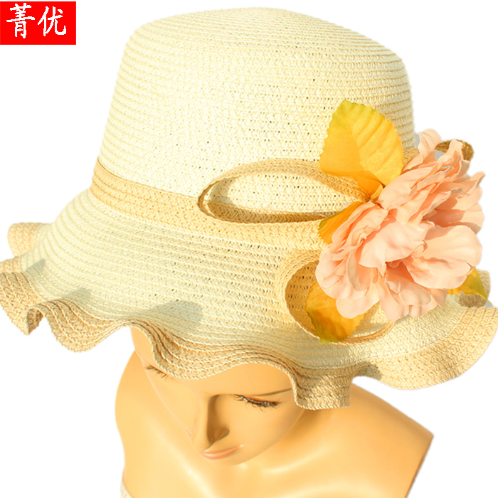 Sun hat beach cap big along the cap big straw hat sunbonnet three-dimensional flower broad-brimmed brimmed hat