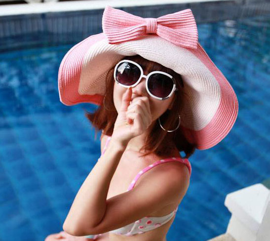 Sun hat beach women's sun-shading hat bow pole strawhat big along the cap