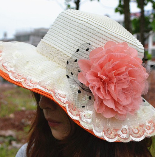 Sun hat beach women's sun-shading hat lace flower strawhat big along the cap