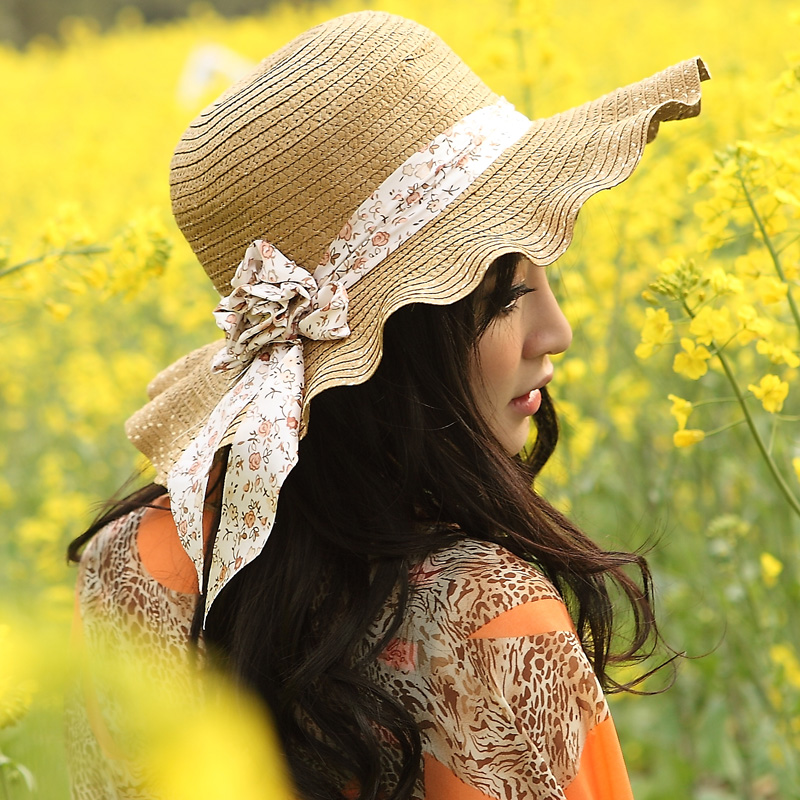 Sun-shading 16 straw braid hat female summer beach cap strawhat ruffle sun hat